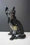 Porcelanowa figurka figura czary kot ręcznie malowana kwiaty 32.5cm