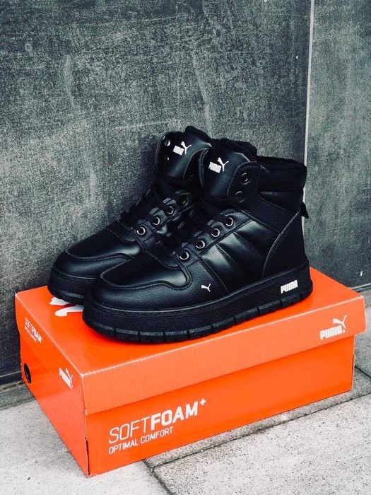 Женские зимние ботинки пума черные на меху кроссовки пума зима