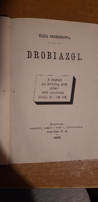 Eliza Orzeszkowa - DROBIAZGI - Warszawa 1888 oprawa., pierwodruki