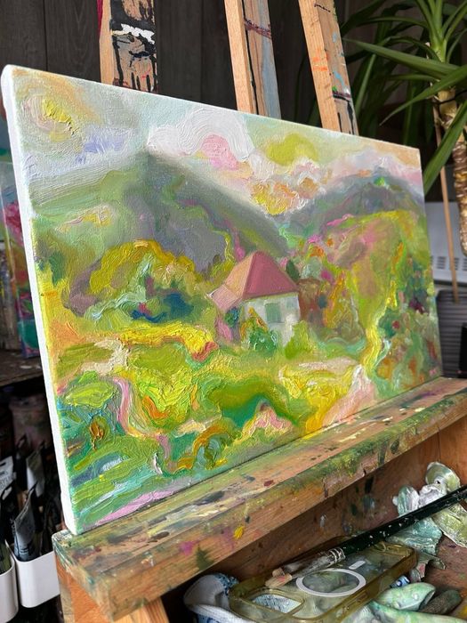 Авторська картина "Спокійна радість", Карпати, природа. Олія. 50x30