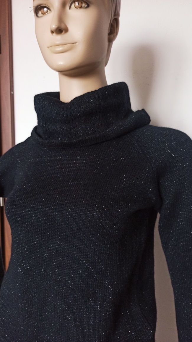 Sg Czarny sweter damski 36 , S elegancki sweter ze srebrną nitką 36 ,