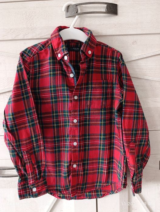 Koszula świąteczna Next 116 kratka czerwona sesja święta
