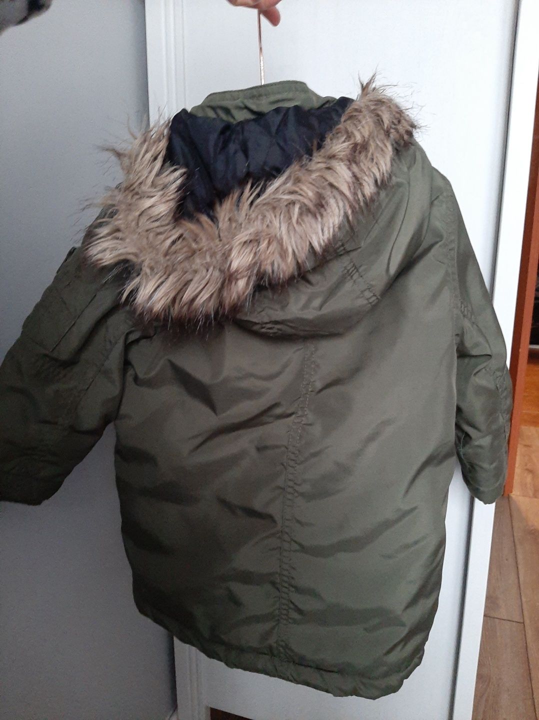 Kurteczka przejściowa parka H&M roz 92 khaki futerko płaszczyk