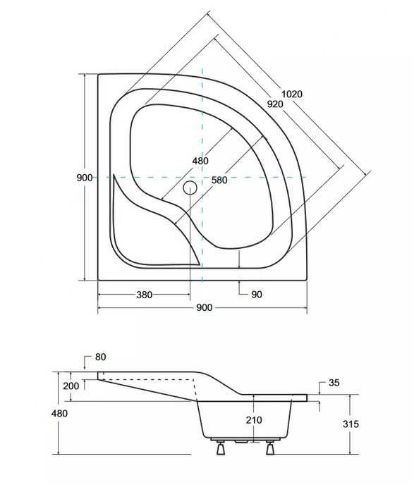 Brodzik półokrągły Besco OLIVER II wymiary: 90x90x21 cm - BAO-90-II