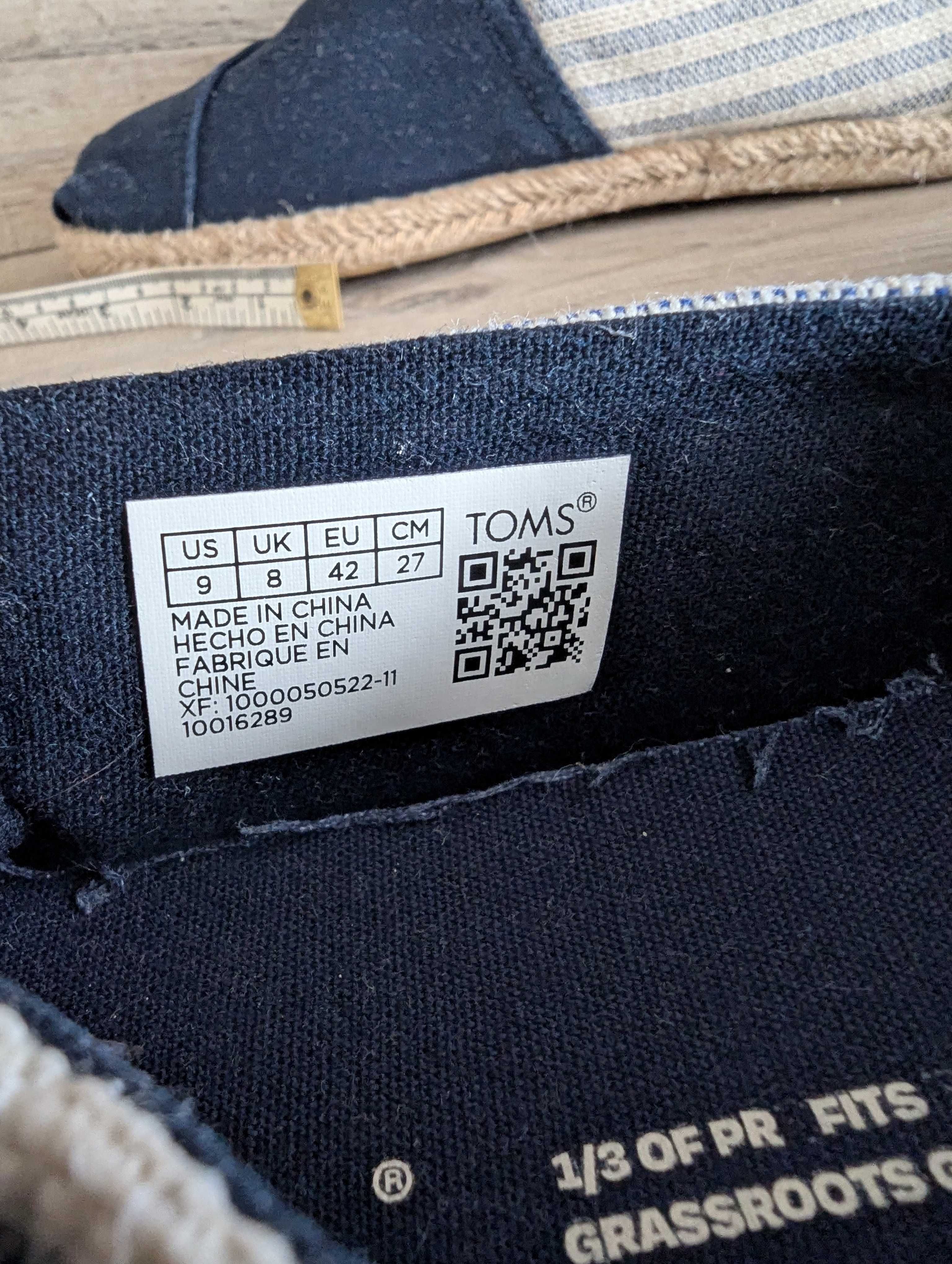 Эспадрильи туфли  мокасины б/у Toms Alpargata Rope 41-42 р 26.5 см