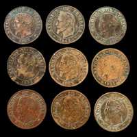 9 Moedas - 2 Centimes - 1855/1862/1856/1854 - França
