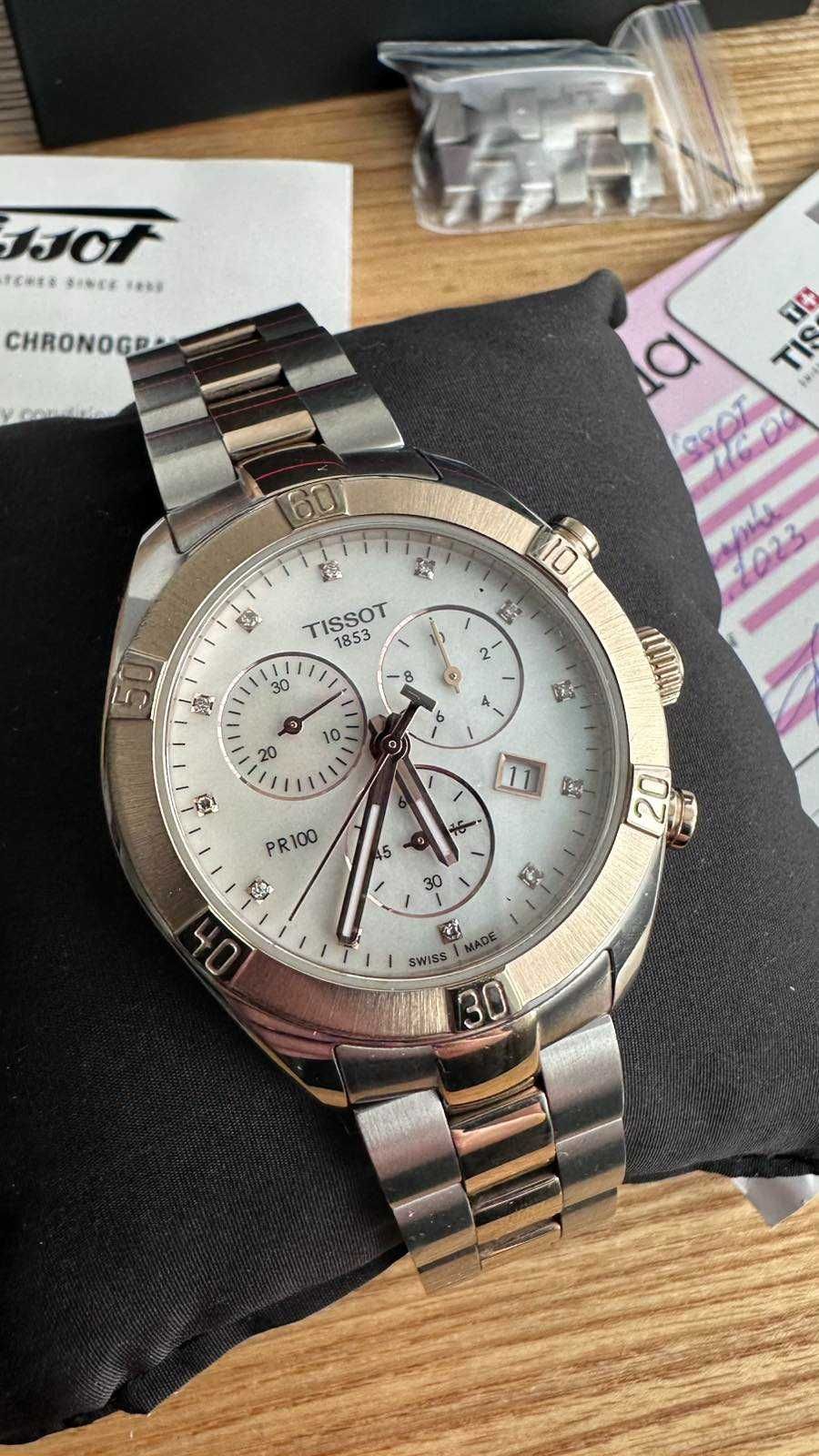 Женские часы Tissot PR 100 Sport Chic Chronograph с бриллиантами.