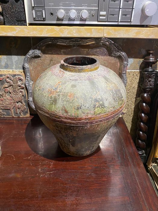 Pote Chá Chinês Madeira exótica Séc XIX 32 cm Assinado