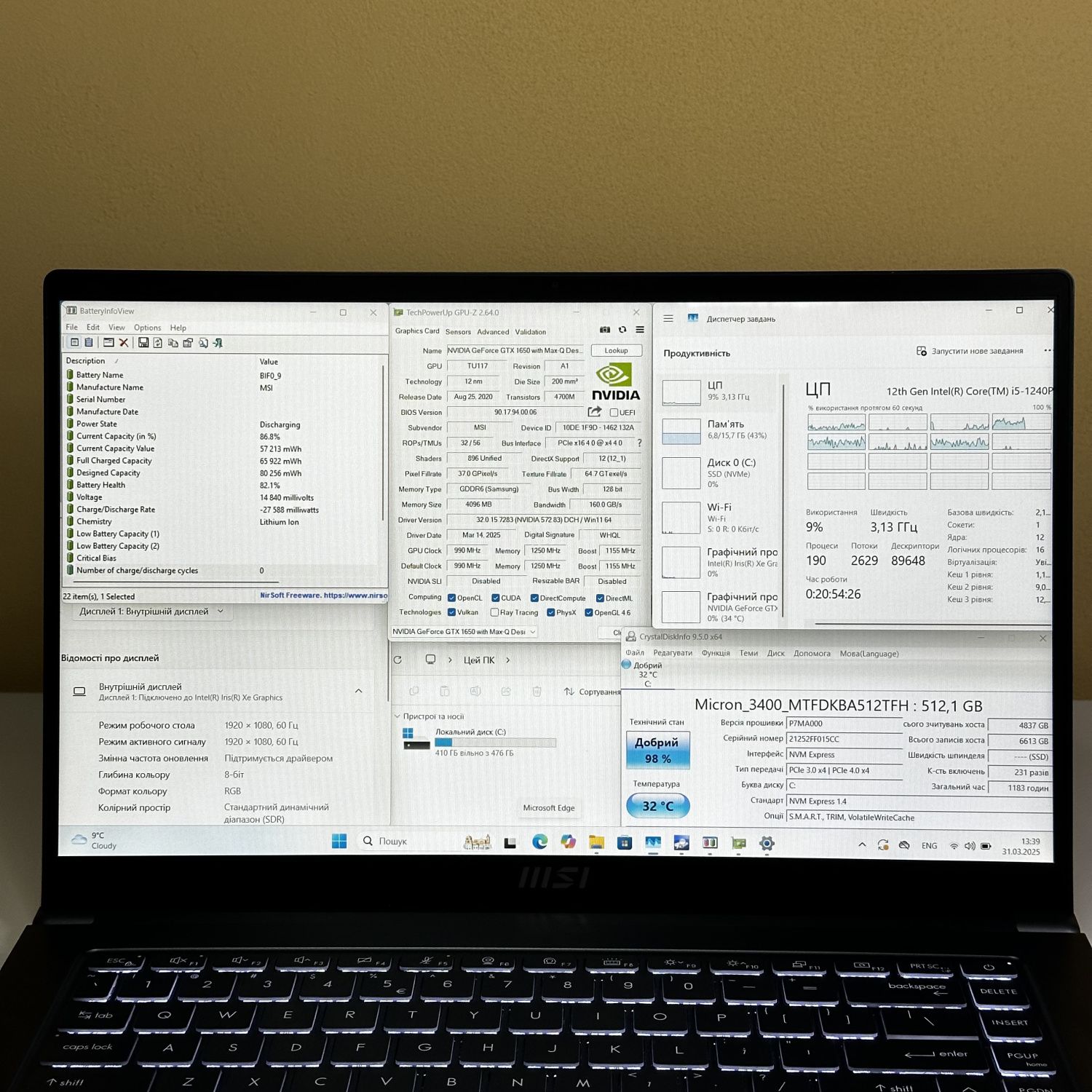 MSI Prestige 15 i5-1240P 16/512GB GTX 1650 HM2143 ГАРАНТІЯ МАГАЗИН