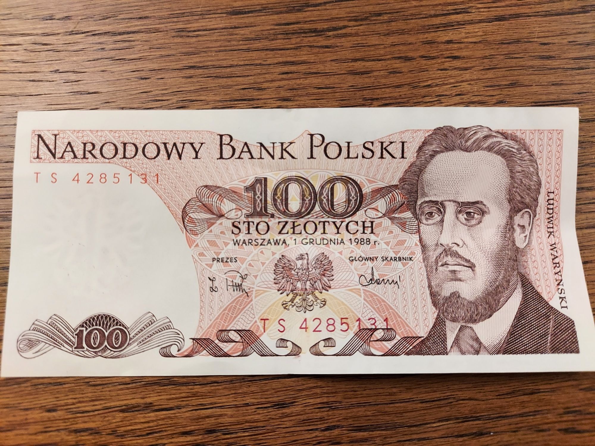 Banknot PRL 100 złotych Ludwik Waryński Nowy seria TS