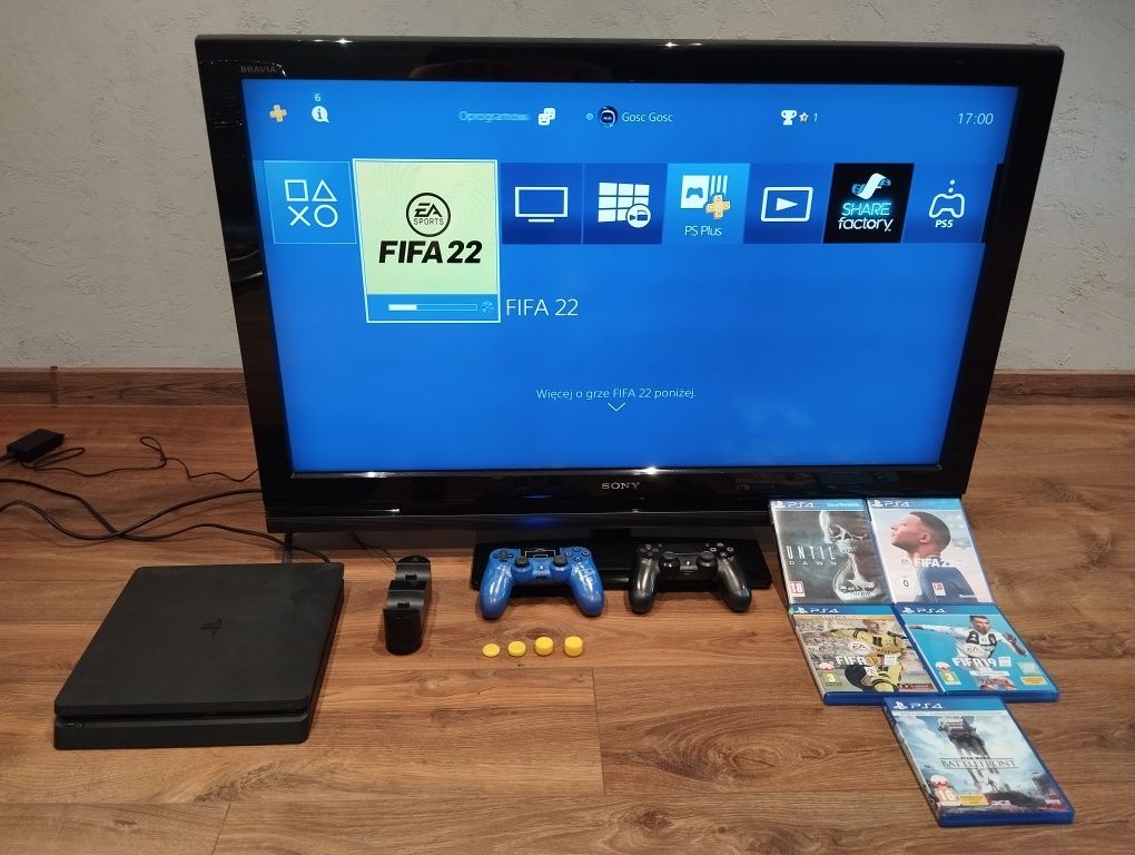 Zestaw Konsola PS4 slim 512 GB, telewizor Sony 42" oraz akcesoriami