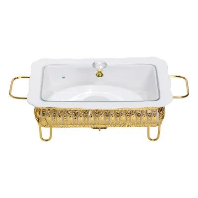 Мармітниця порцелянова 1.5 л прямокутна на металевій підставці, білий