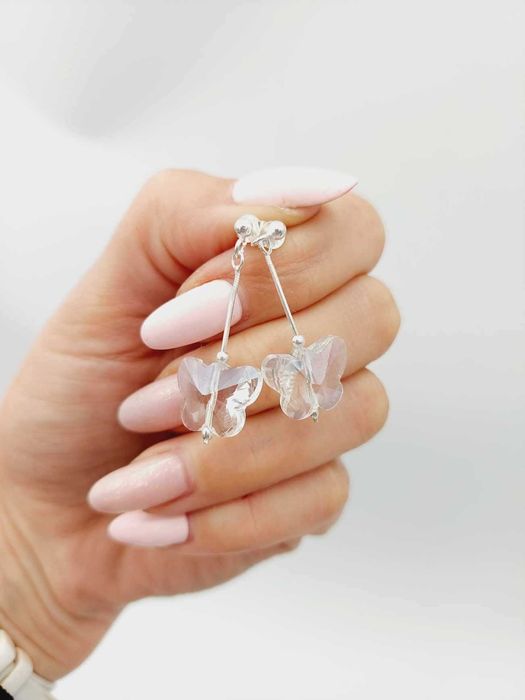 Urocze SREBRNE kolczyki wiszące Motylki z kryształkami próba 925 NOWE!