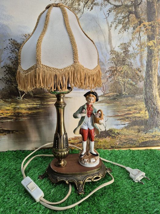 Stara Lampka figuralna mosiężno porcelanowa