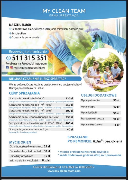 Sprzatanie domow, mieszkan oraz lokalow. Mycie okien.