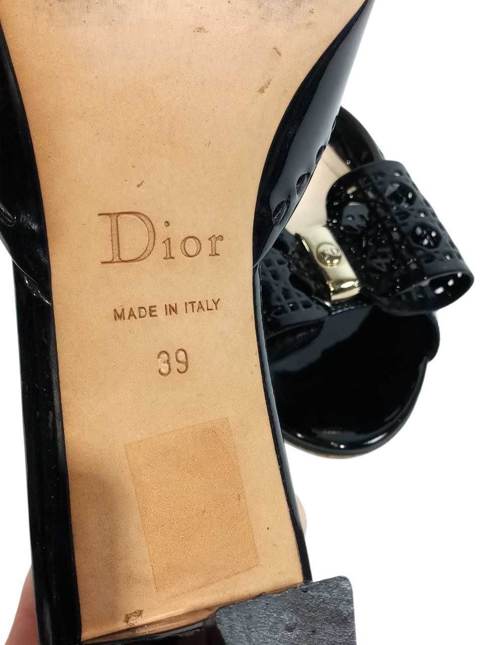 Кожаные босоножки шлепанцы Dior Black Patent Leather Bow Peep Оригинал