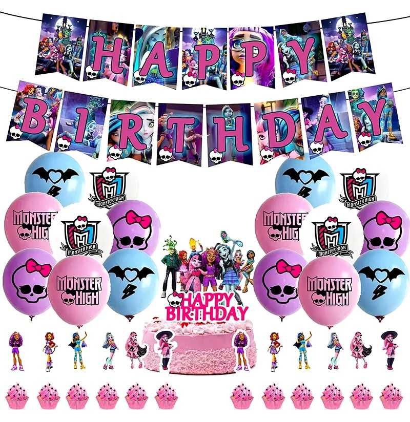 Monster High Zestaw Urodzinowy 4 części Balony Baner Topper Wzór 2