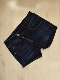 postrzępione jeansowe szorty xxs krótkie podwinięte granat grunge zip