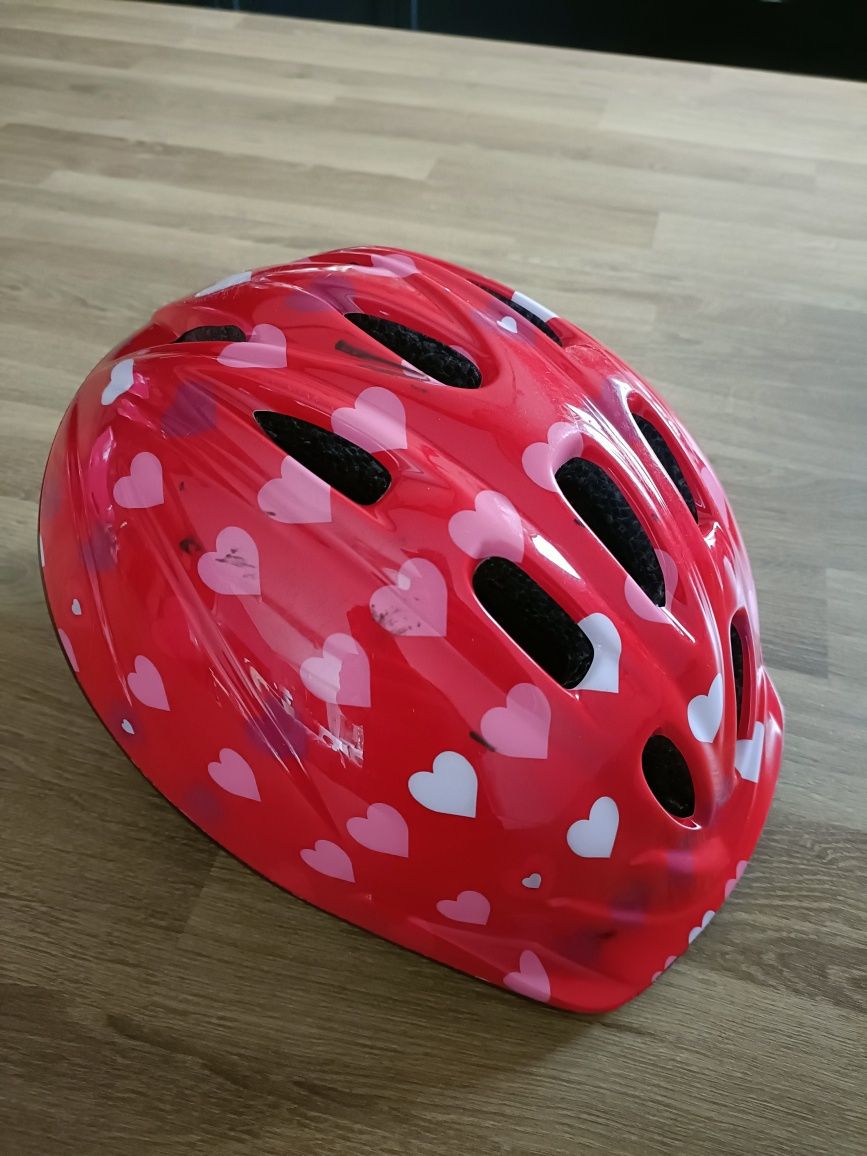 Kask rowerowy dziecięcy profex czerwony w serca 52-56 cm