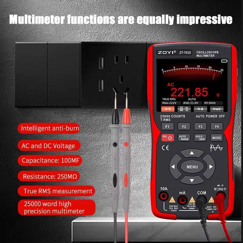 Oscyloskop 2 x 50 MHz + Multimetr + Generator, ZOYI ZT-703S + GRATIS