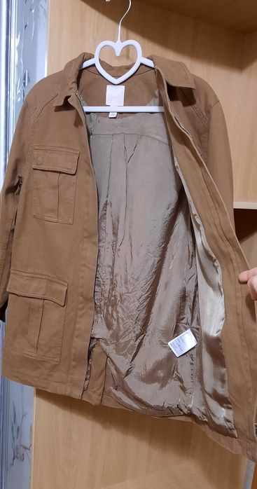 Котонова куртка H&M р. 34 джинсова хакі на блискавці