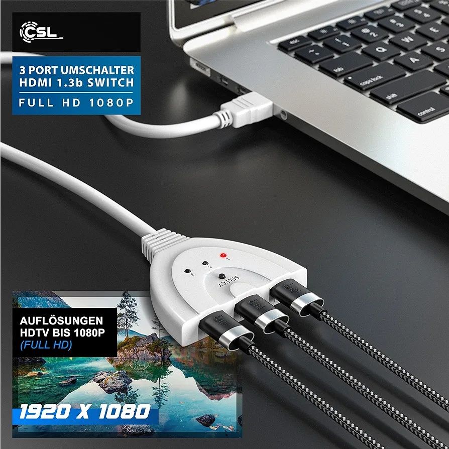 CSL – Przełącznik 3D Ready / Full HD 1080p HDMI (elastyczny) – Przełąc