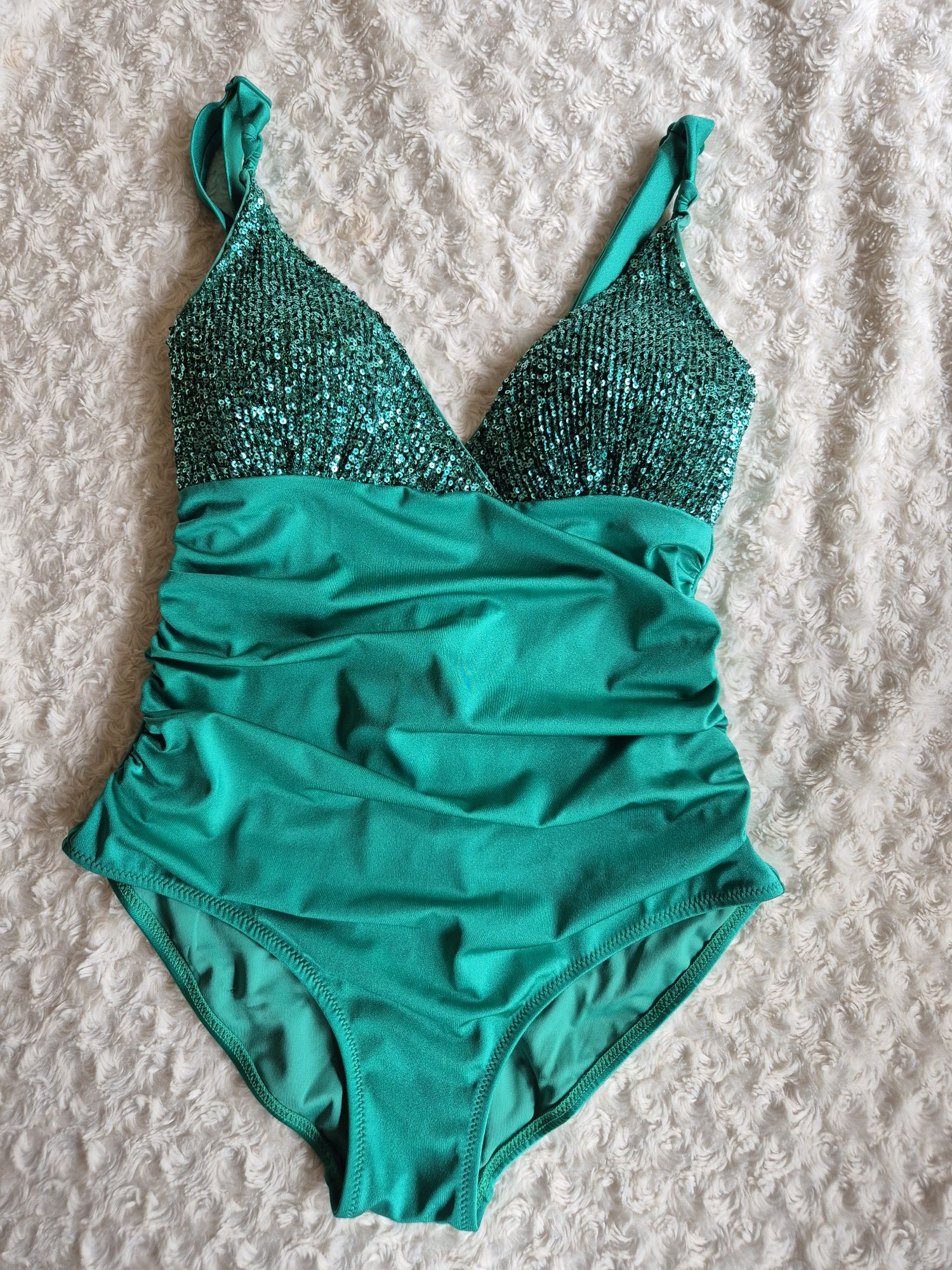 Kostium kąpielowy Calzedonia S zielony emerald green z cekinami Cannes