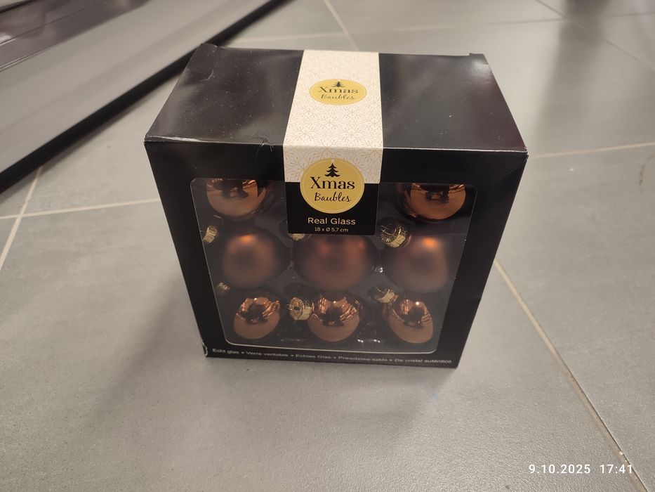Nowy zestaw brązowych bombek świątecznych 18 sztuk