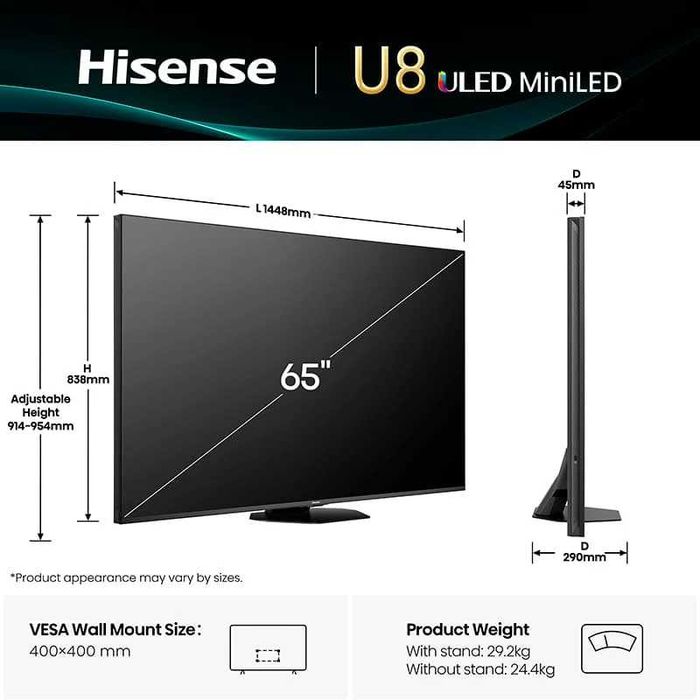 Телевізор Mini-LED PRO HISENSE 65U8Q Нова модель 2025-2026 року