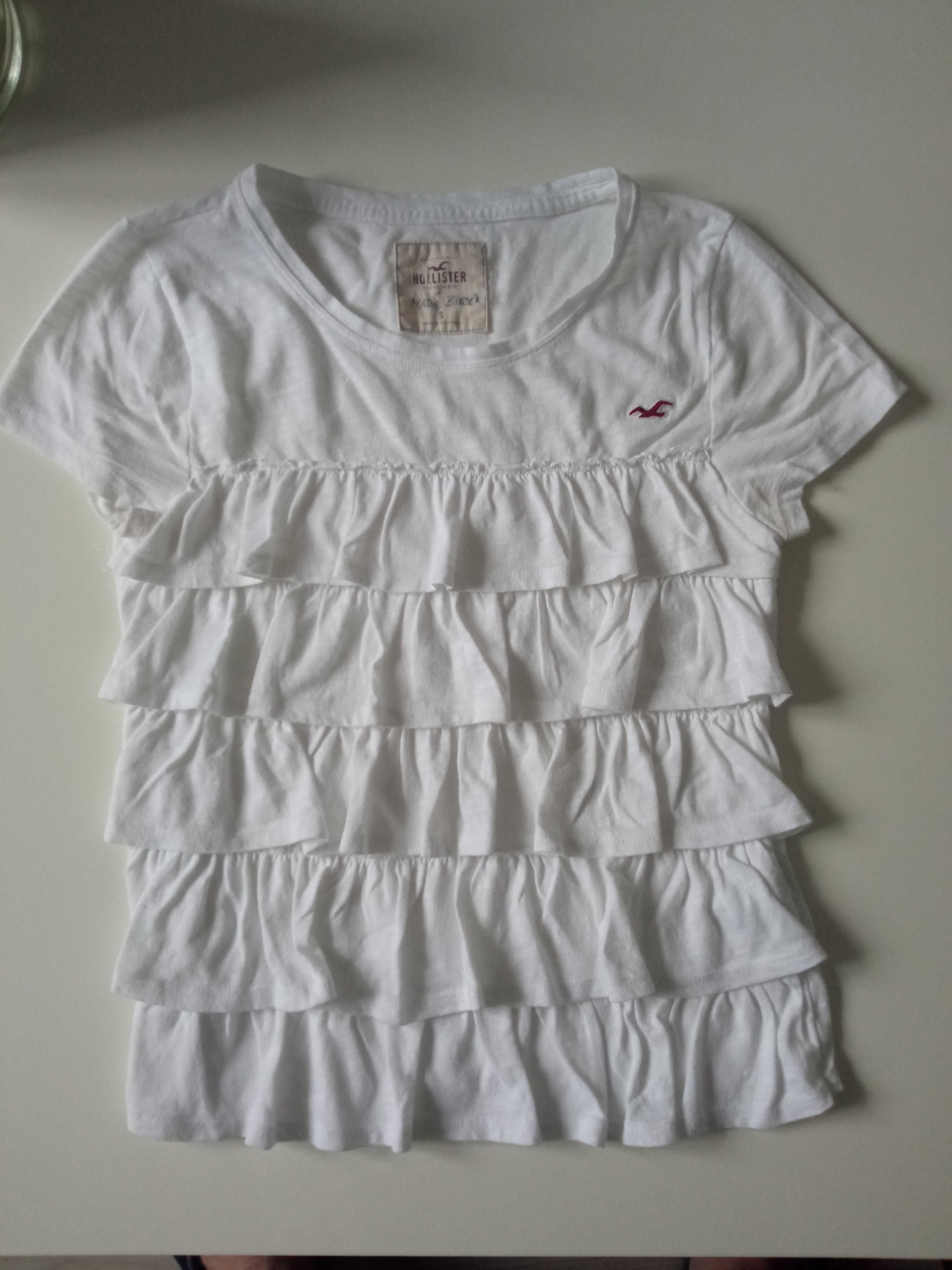 Hollister warstwowa bluzeczka z falbankami biała bawełna r S