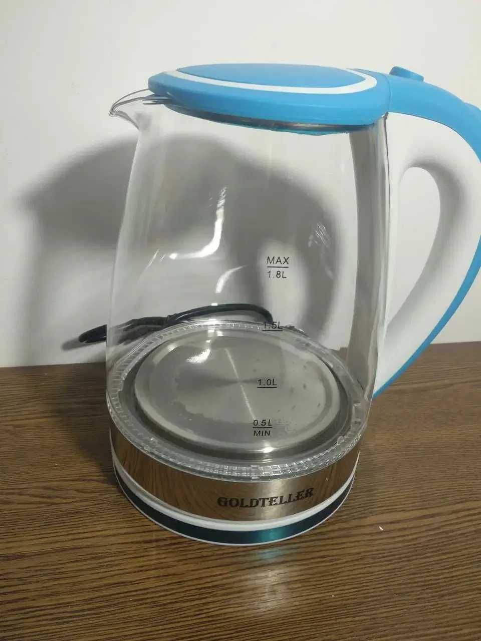 Дисковый Электрический чайник Goldteller стекло 1.8 литра с подсветкой