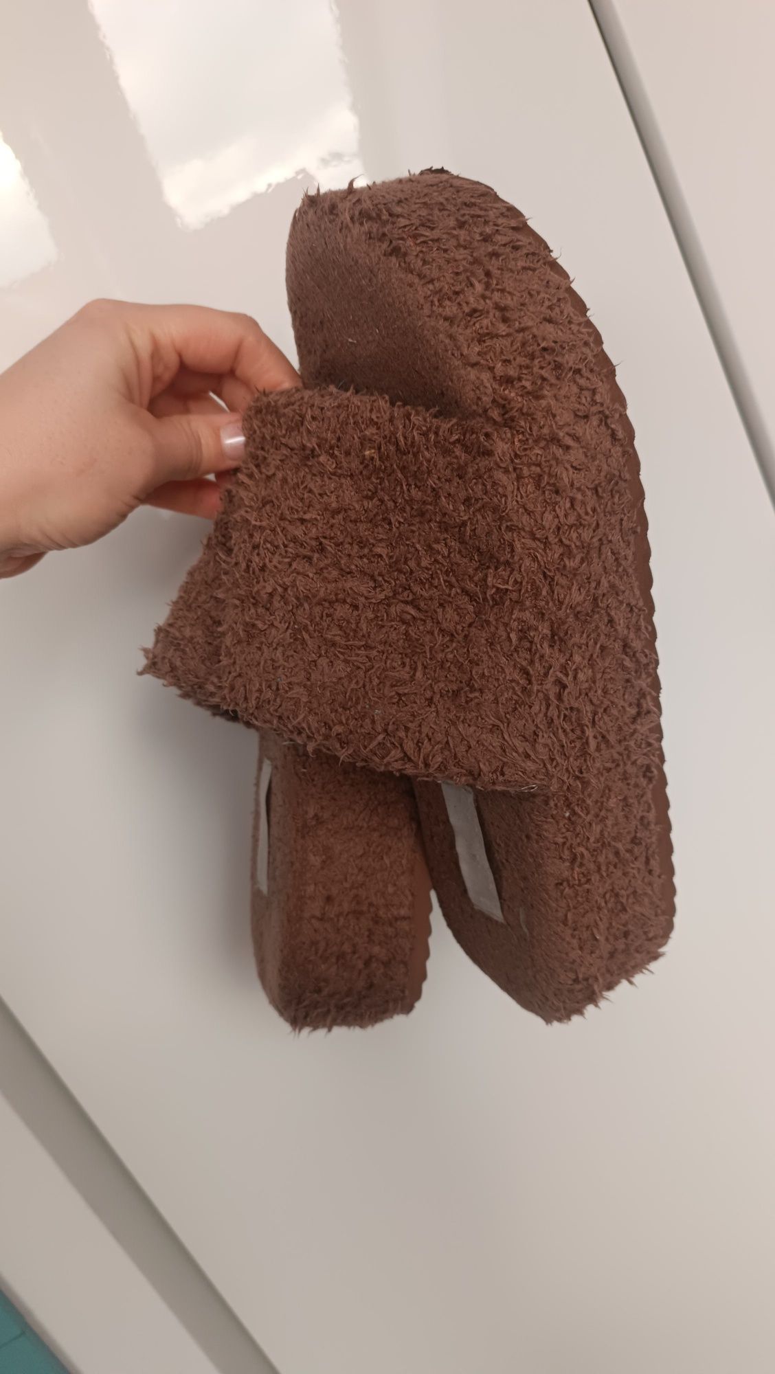 Klapki platformy wysokie puchate brąz h&M 41