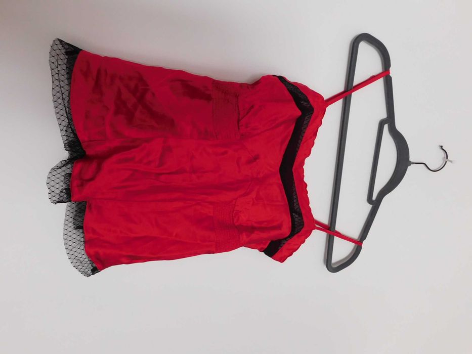 La Senza koszulka halka czerwona jedwab koronka 38 40