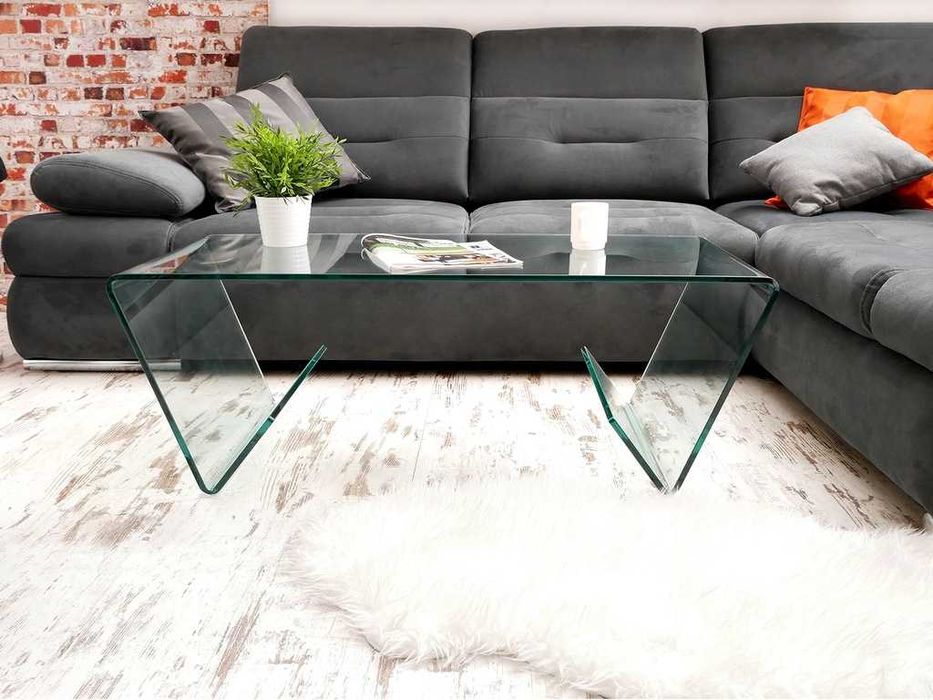 BRW - ponadczasowa ŁAWA ZE SZKŁA GIĘTEGO do salonu ZUMA