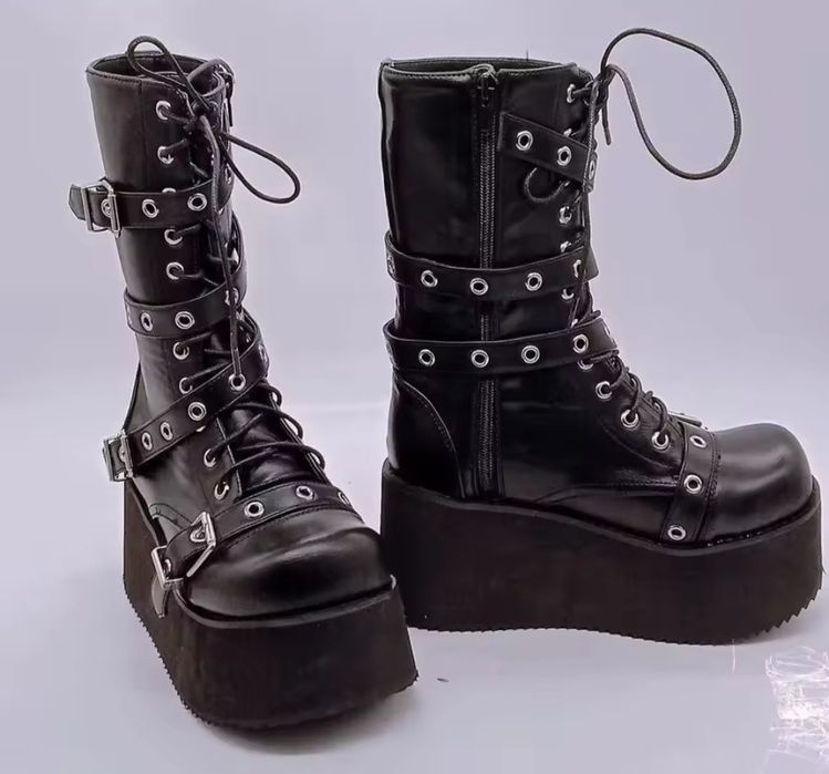 Жіночі чоботи на платформі, пряжка, застібка-блискавка збоку, 35-43