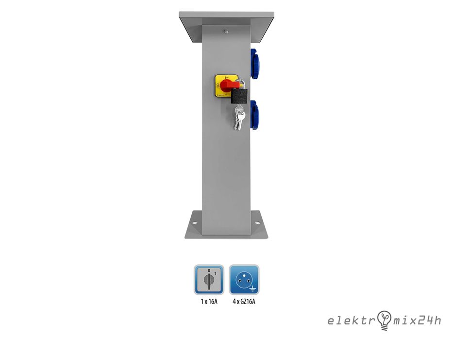 Słupek ogrodowy aluminiowy, szary z wyłącznikiem, gniazda 4x16A 230V