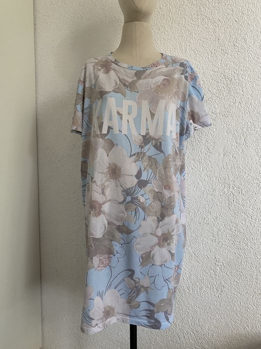 Sukienka letnia tunika w kwiaty KARMA błękitna bawełna ASOS 48