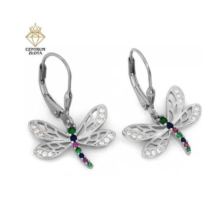 SREBRNE kolczyki WAŻKI z kolorowymi cyrkoniami PRÓBA 925