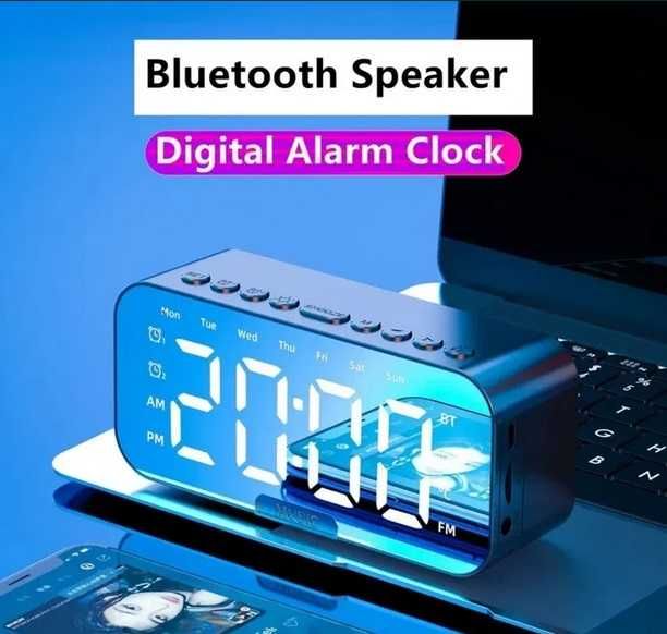 Zegar LED głośnik bluetooth micro sd radio budzik alarm temp data