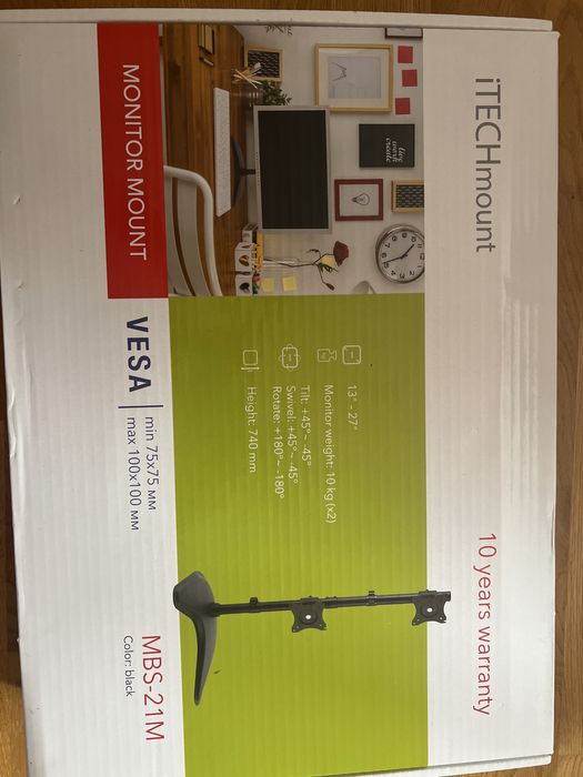 Настільна підставка для двох моніторів ITech Black (MBS-21M)