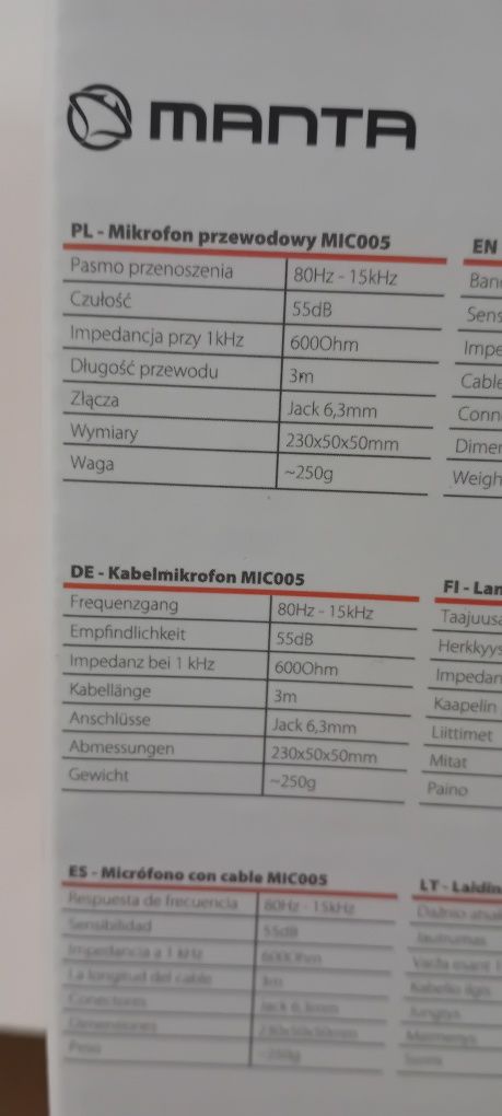 Mikrofon przewodowy manta
