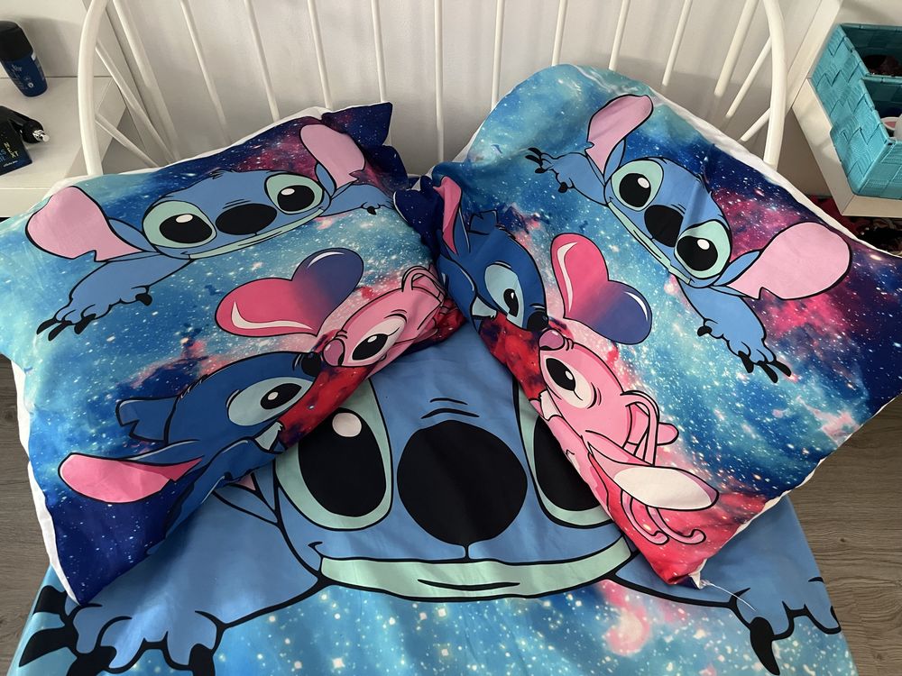 Colcha Disney Stitch e Angel com capas de travesseiro
