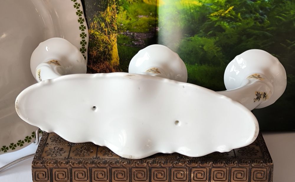 Świecznik kwiaty piękna stara porcelana