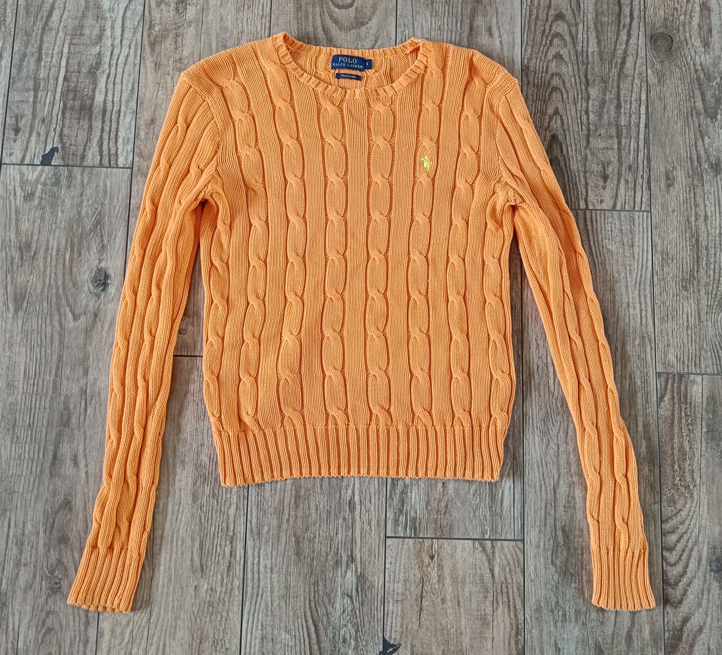 Piękny pomarańczowy sweter warkocz polo Ralph Lauren
