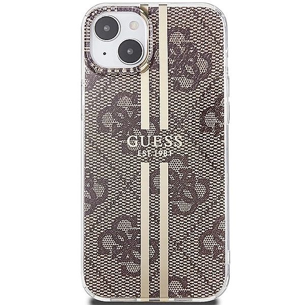 Etui Guess IML 4G Gold Stripe na iPhone 15 Plus / 14 Plus - brązowe