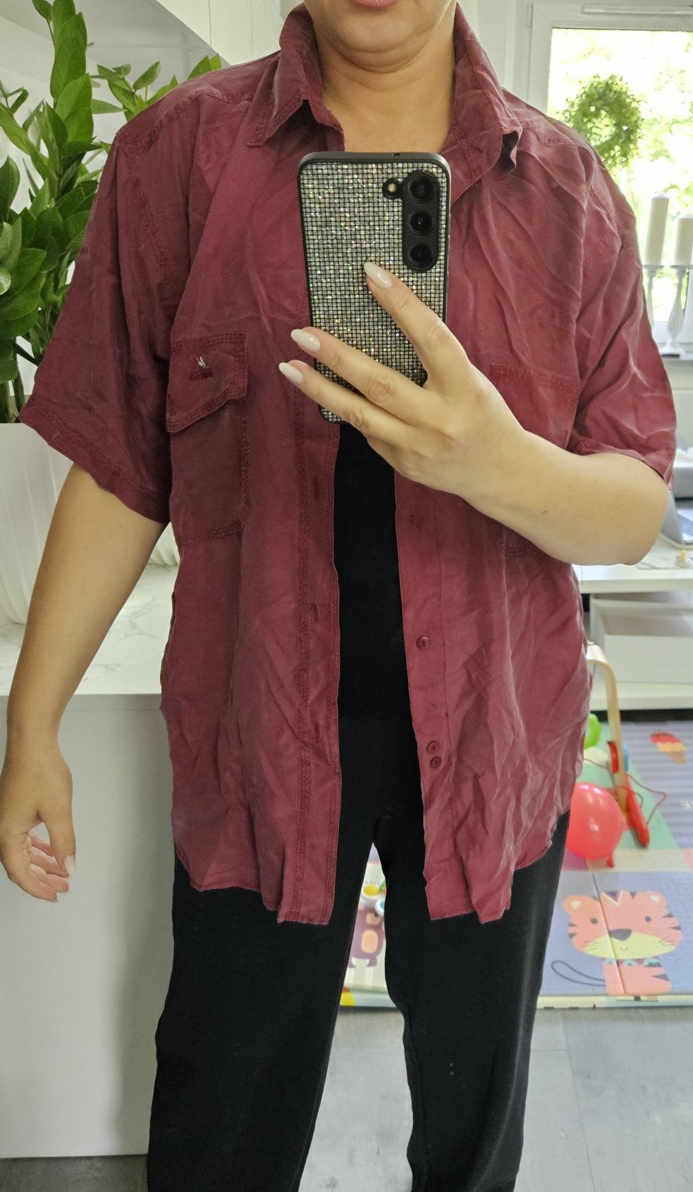 Koszula jedwabna L-XXL jedwab zgaszony  bordowy fortel męska
