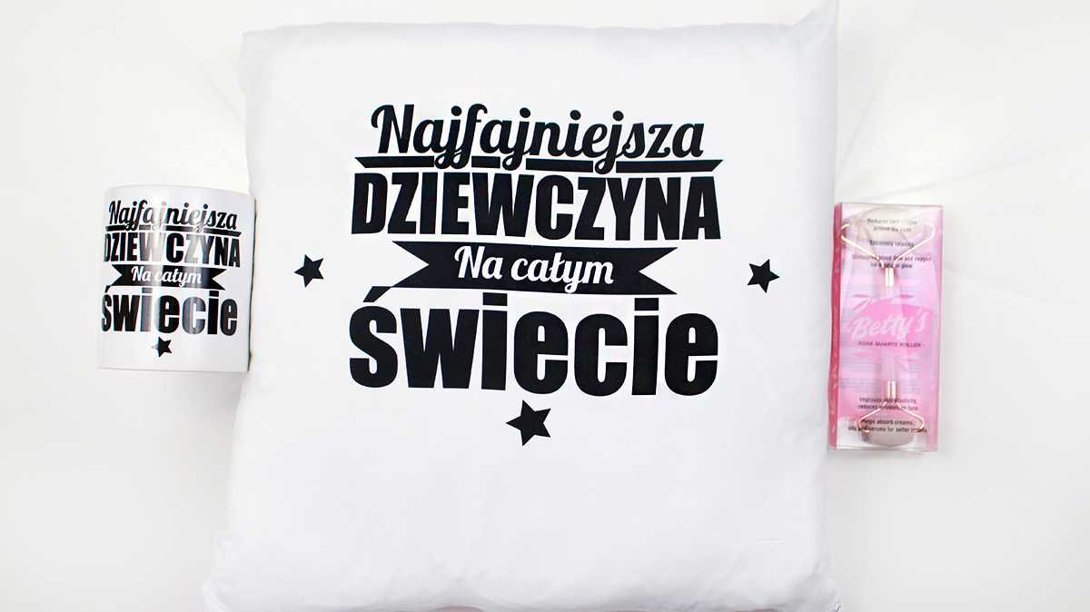 Prezent dla dziewczyny zestaw kubek + poduszka + roll on HIT!