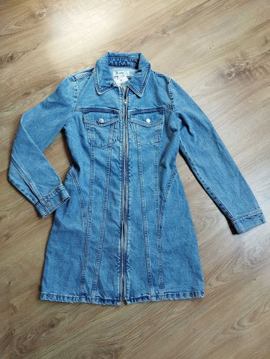 jeansowa sukienka z długim rękawem M szmizjerka zip denim zapinana S