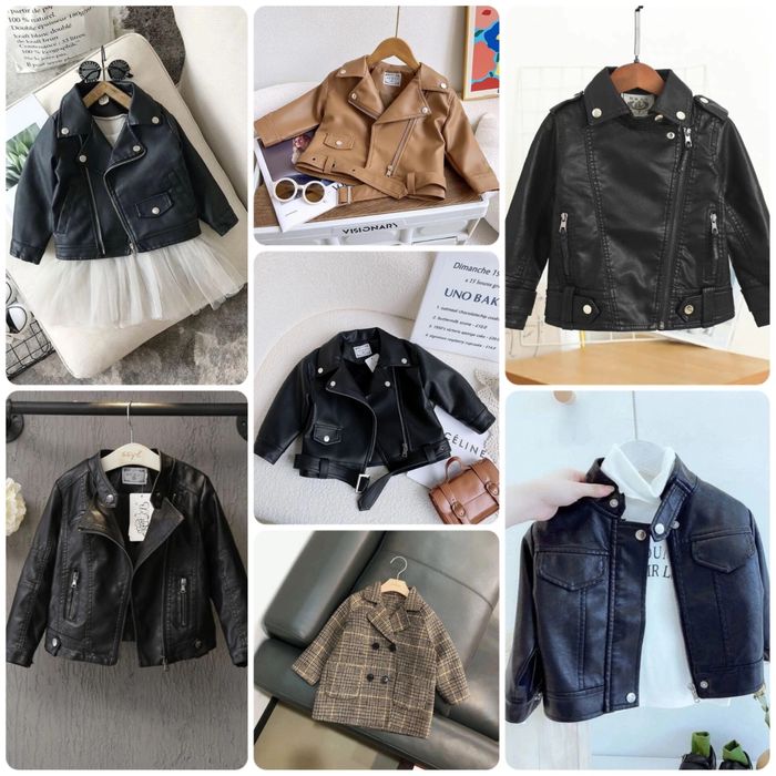 Детская кожаная куртка для девочек и мальчиков. Черная косуха