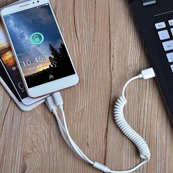 Dudao zestaw samochodowa ładowarka 2x Usb 2.4a + kabel przewód Usb 3w1